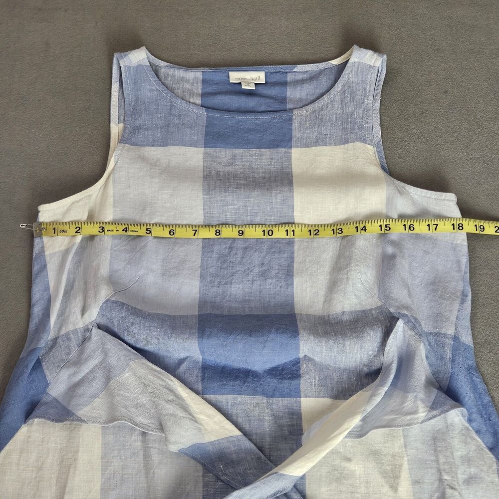 J Jill Love Linen Dress‎ Womens PETITE Size S Check Plaid Blue White Tie Front - Picture 7 of 9